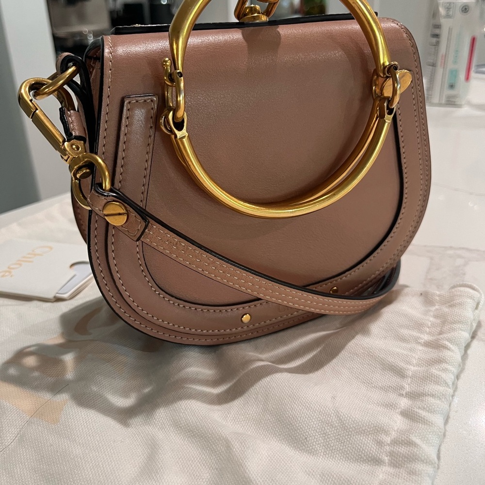 Chloe Tan Gold Crossbody Bag with Elegant Design